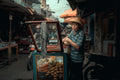 Street photograph edited with the Shinwa Lightroom preset, teal shadows and warm highlights